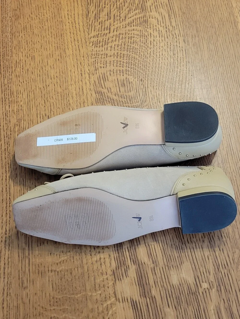 J. Crew Sophie Ballet Flats in Studded Suede & Italian Leather - light tan